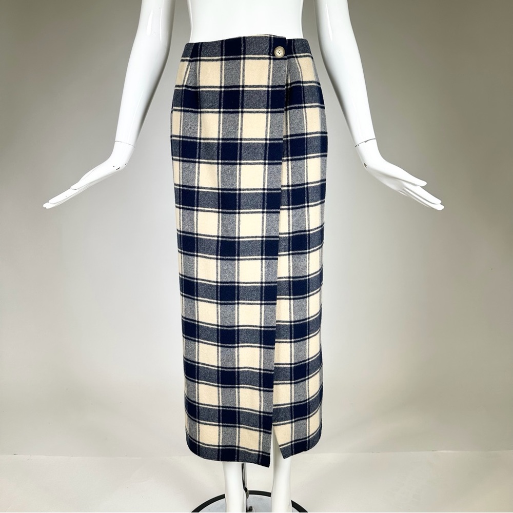 90’s DKNY plaid asymmetrical split skirt.